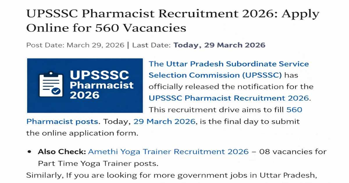 UPSSSC Pharmacist Recruitment 2026