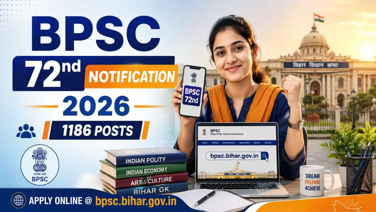 BPSC 72nd Notification 2026 OUT for 1186 Posts - Check eligibility and apply online link at bpsc.bihar.gov.in