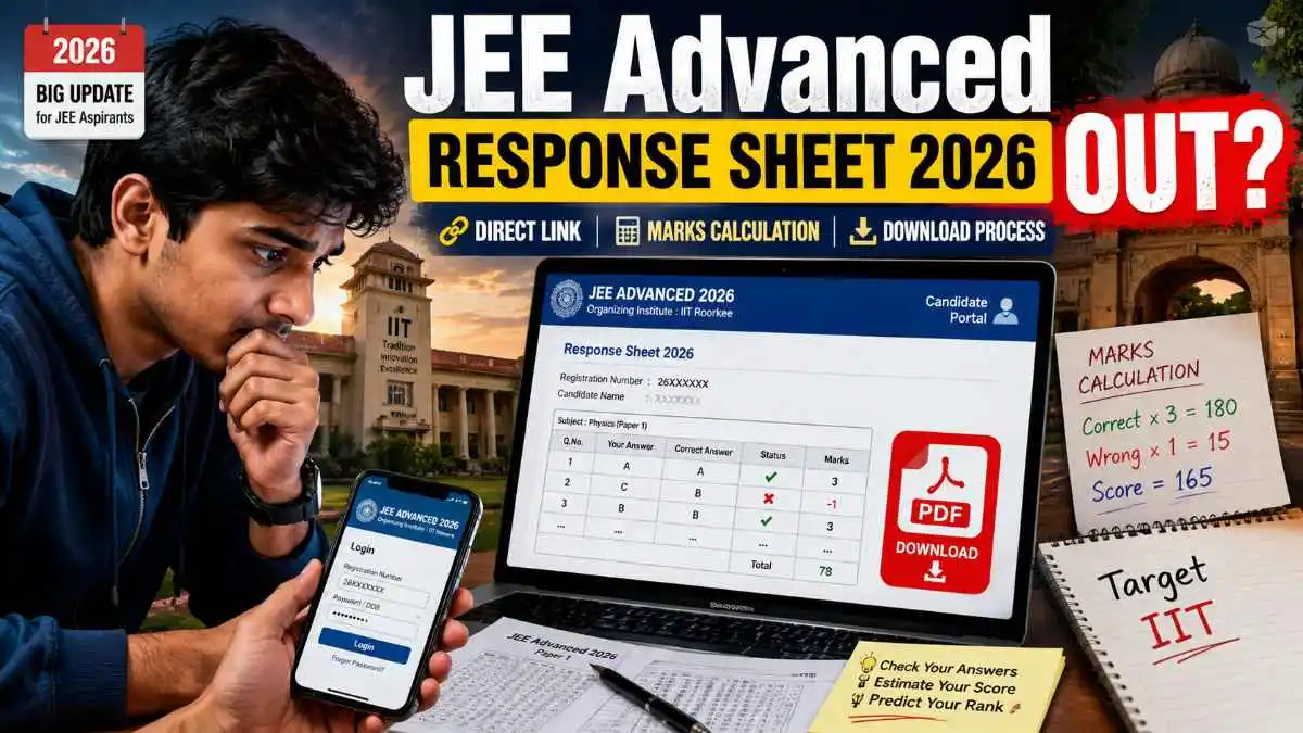 JEE Advanced 2026 response sheet official notice screenshot from jeeadv.ac.in showing release date and download instructions