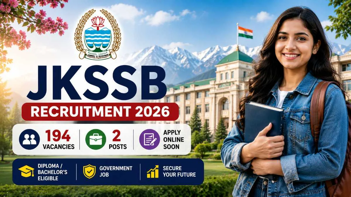 JKSSB Recruitment 2026 notification for 194 Veterinary Pharmacist and Assistant Compiler posts. Jammu and Kashmir government jobs for diploma and graduate candidates. Apply online at jkssb.nic.in.