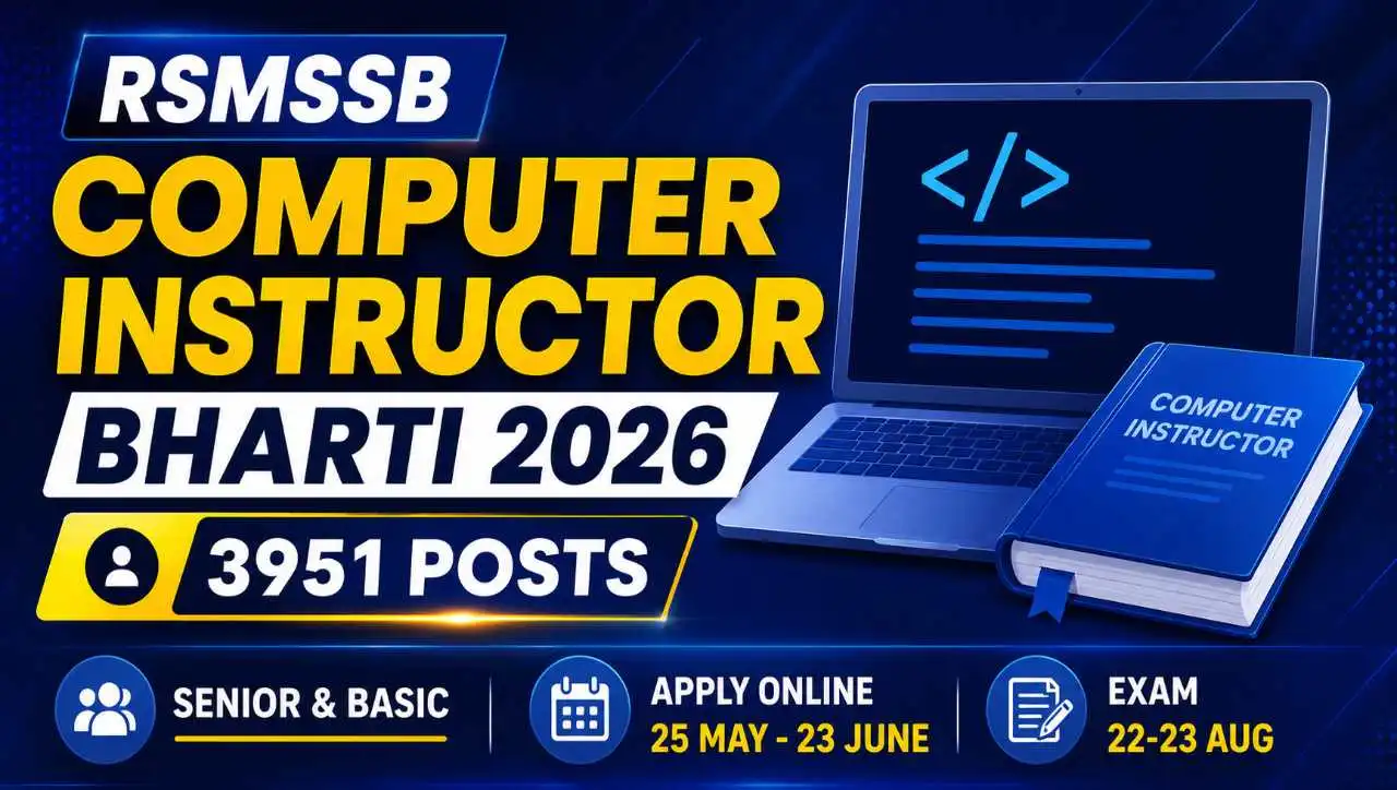 RSMSSB Computer Instructor Bharti 2026 notification with 3951 posts, senior and basic computer instructor recruitment, apply online link active
