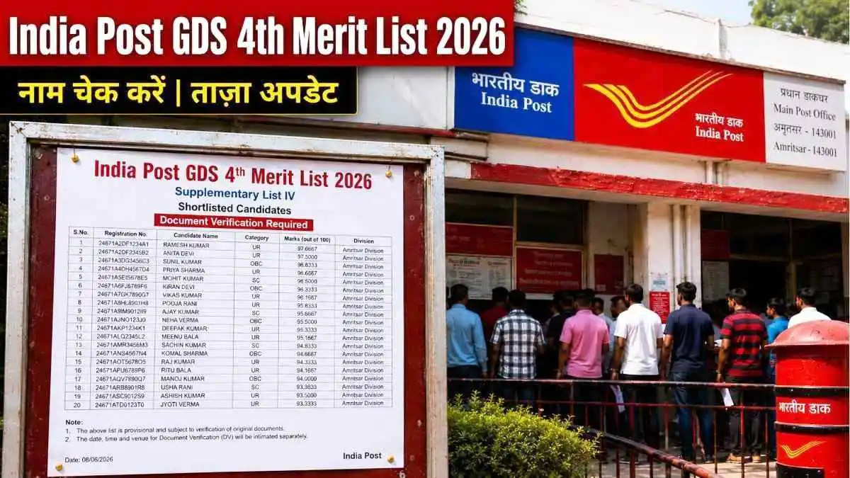 India Post GDS 4th Merit List 2026 displayed on post office notice board
