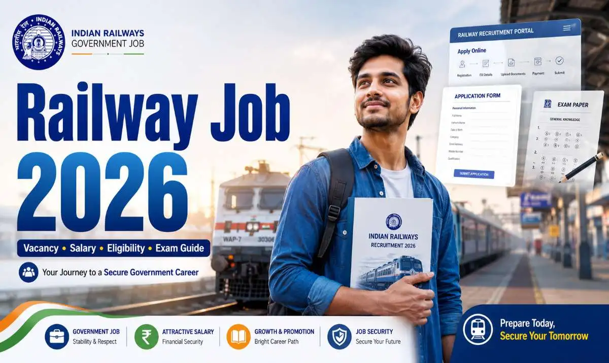 Railway Job 2026 complete guide showing RRB vacancy, eligibility, salary and exam details