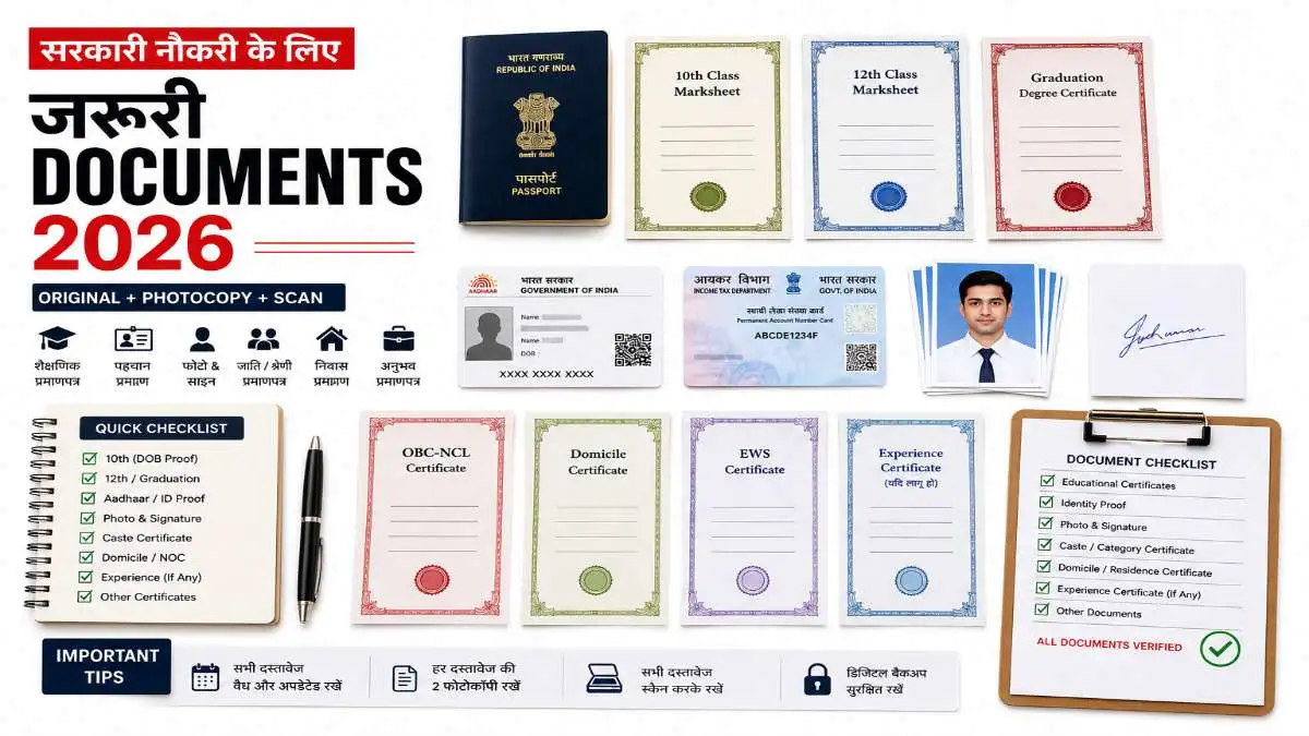 sarkari-naukri-documents-photo-signature-checklist-2026 सरकारी नौकरी के लिए 10th, Aadhaar, Caste, Photo, Signature documents की DV checklist 2026
