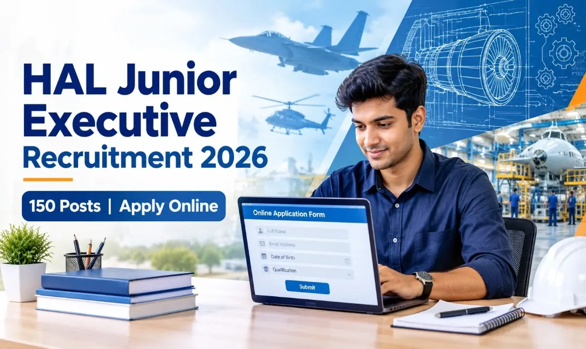 HAL Junior Executive Recruitment 2026 mein 150 Junior Executive posts ke liye recruitment illustration